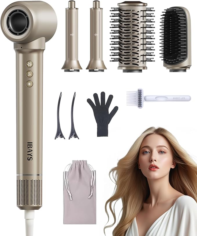 5 in 1 Hair Styler & Hair Dryer Brush, 110,000 RPM High-Speed Airwrap with Negative Ions for Frizz-Free Styling Fast Drying Curling Straightening Volumizing, Auto Wrap Hot Air Styler