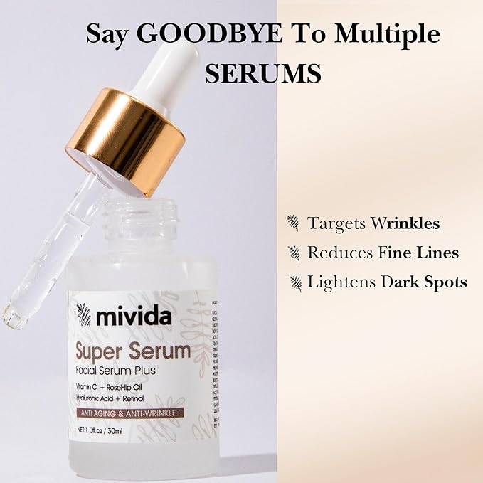 mivida Facial Skin Care Set Hypoallergenic Makeup Remover Wipes With Vitamin E & Super Anti aging Face Serum, Timeless Glow Duo Routine Gifts for Women, Nourishing, Smoothing Fine Lines & Wrinkles