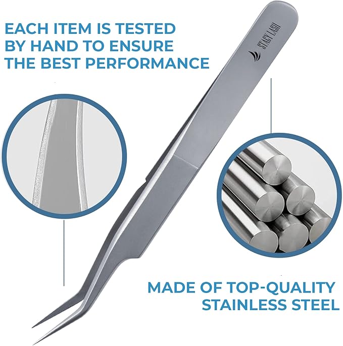 Stacy Lash STL-7 Curved Eyelash Extension Tweezers/Supplies for False Lashes Isolation & Volume Extensions/Precision Applicator Tool/Beauty Accessories/Sharp Tweezer Tip/Eyelashes Tools