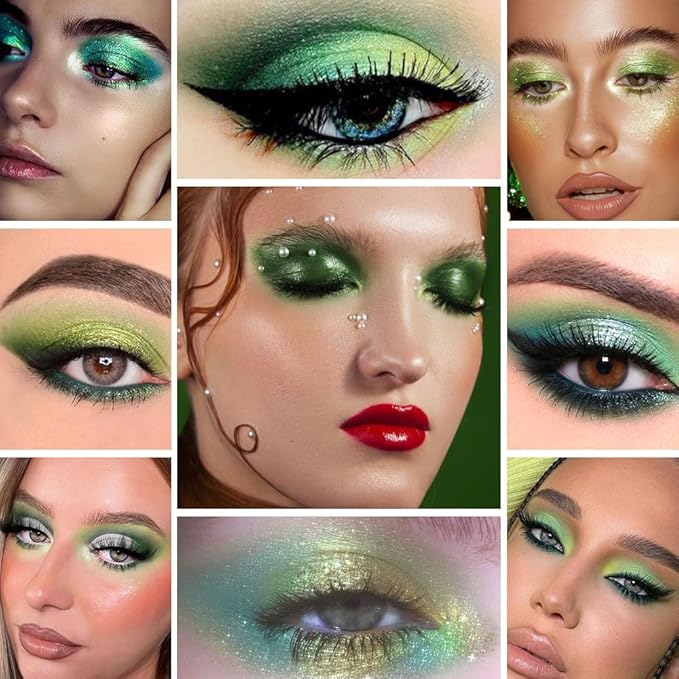 15 Colors Green Matte & Shimmer Eyeshadow Palette - Olive Teal GreenYellow DarkSeaGreen LimeGreen Pink White Eye Shadow Primers Powder for Smoky Looks, Makeup Artist Friendly, Vegan & Cruelty-Free