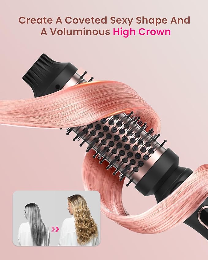 Thermal Brush 3 in 1 Set Ionic Heated,1.25"&1.5"&1.75" for Blowout Look Hot Hair Curling Iron Brush with 11 Temp Settings Digital Display Fast Heated for Women Volume & Smoother Portable (Pink)