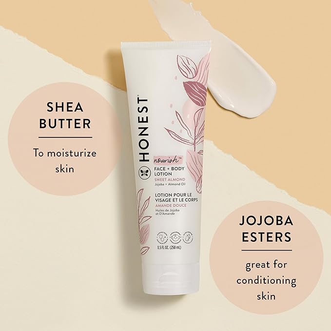 The Honest Company Hydrating Face + Body Lotion | Fast Absorbing, Naturally Derived, Hypoallergenic | Sweet Almond Nourish, 8.5 fl oz
