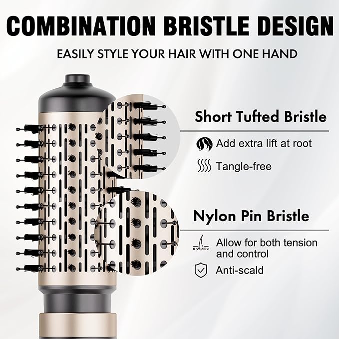 DAILYLIFE Rotating Hair Dryer Brush, 2 Brushes (1.5" & 2") Included, Blow Dryer Brush with Ionic Function, ALCI Safety Plug and Ceramic Coating