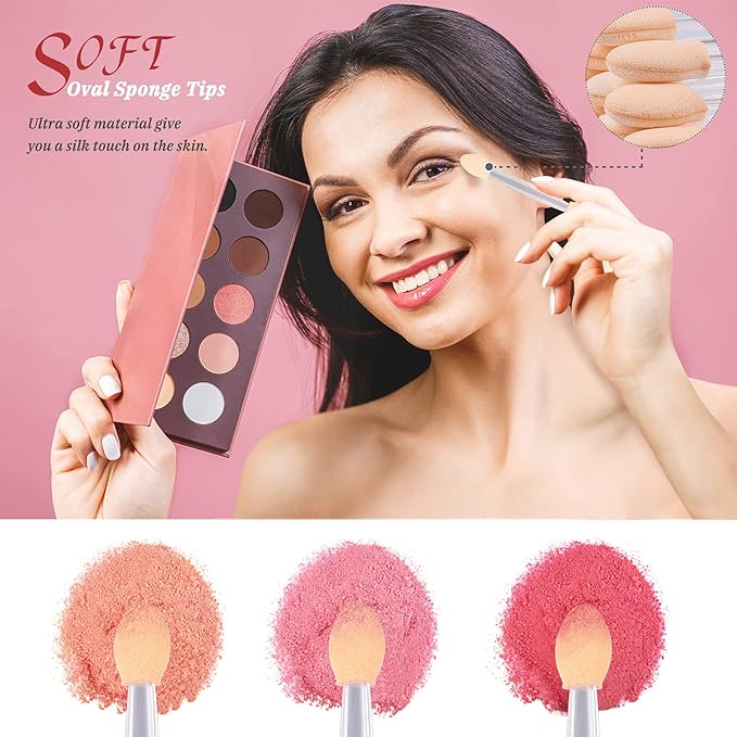 Clear Disposable Eyeshadow Sponge Applicators, 50PCS Double Sided Eye Shadow Applicator Sticks with Box