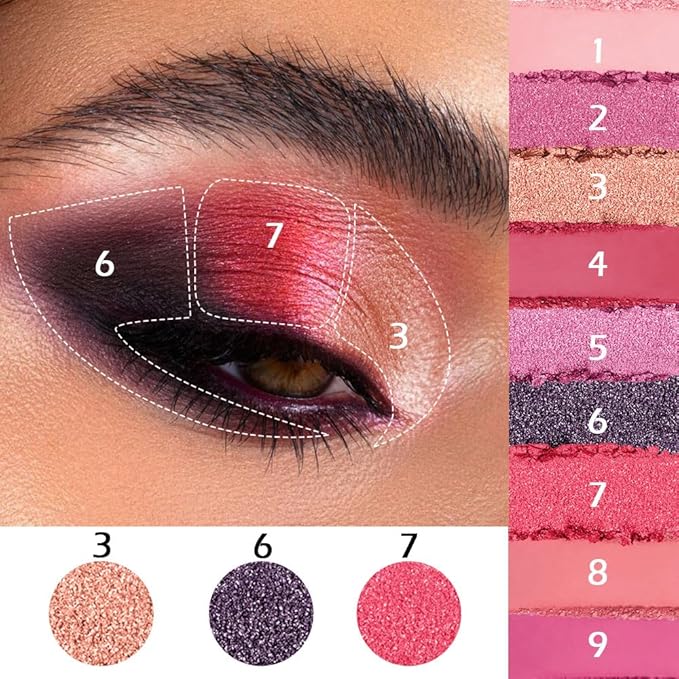 AMY'S DIARY Matte Shimmer Light Deep Red Eye Shadow Palette Makeup,Eyeshadow Long Lasting Waterproof Cruelty-Free, 9 Blendable Shades in Smooth Finishes with Gorgeous Pearls for Girls (Red)