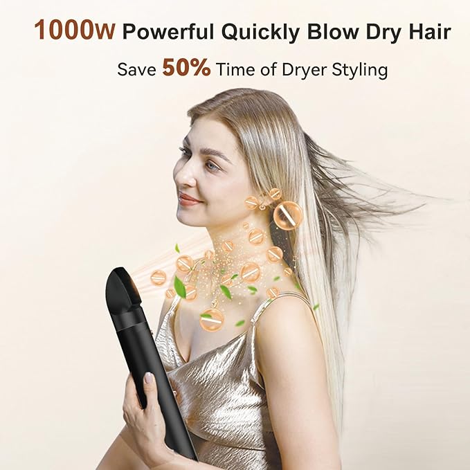 Hair Dryer Brush, 4 in 1 Rotating Round Hot Air Spin Brush Set Negative Ionic Professional Blow Dryer with Detachable Brush(2" & 1.5"), 3 Heats and 2 Speeds Rotating Blow Dryer Brush
