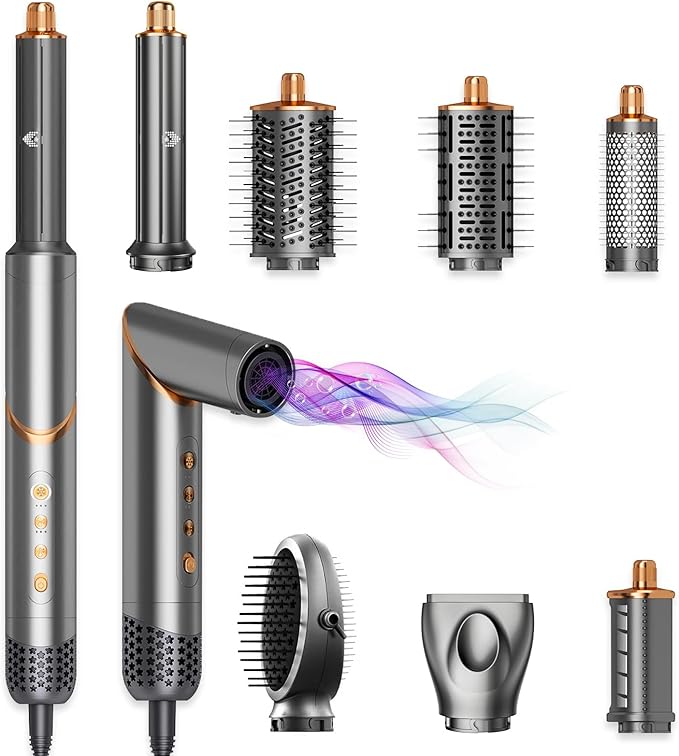 8 in 1 Wrap Air Hair Styler & Blow Dryer Brush - 110,000 RPM High-Speed, Foldable Ionic Hot Air Styler for Fast Drying, Volumizing & Curling, Multi-Styling Tool (Holiday Gifts for Women)