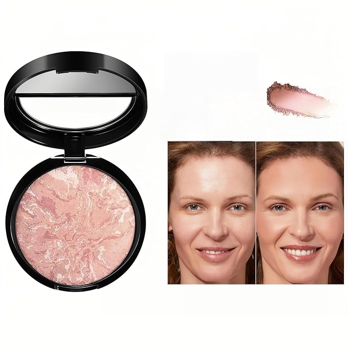 MAEPEOR Baked Setting Powder Brighten Color Correcting Powder Foundation Natural Smooth Lightweight Oil-Control Pressed Foundation (02 Fair)