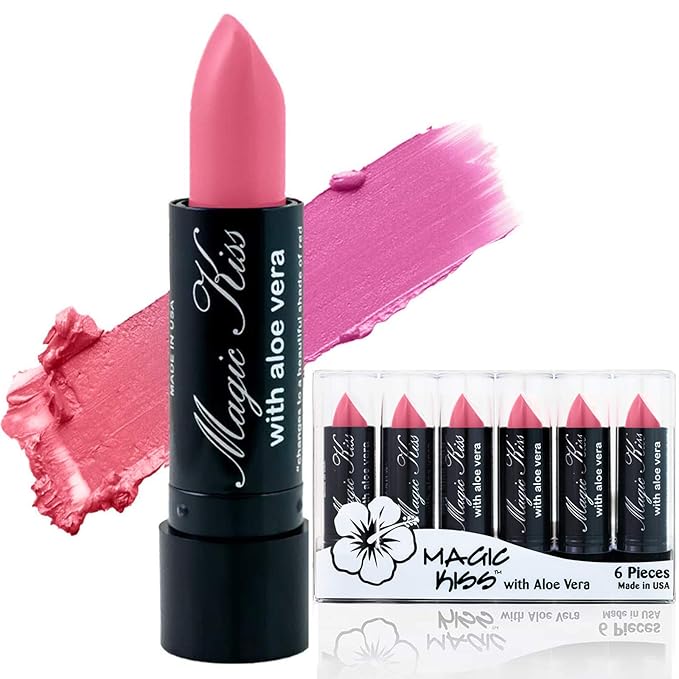 Pack of 6 Magic Kiss Color Changing Lipstick, Long Lasting Nutritious Lips Moisturizer Magic Temperature Color Change with Aloe Vera PH Listick Set MADE IN USA(Pink)