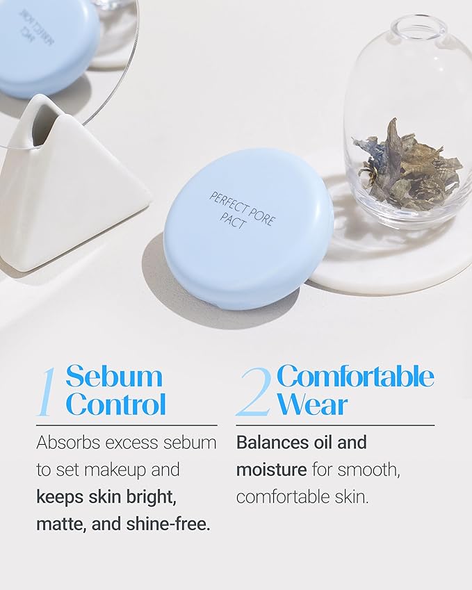 THESAEM Saemmul Perfect Pore Pact - Sebum Control Face Powder for Oil Absorption & Makeup Setting - Pore Blurring Pressed Compact Smooth Matte Finish- Korean Makeup Finishing Powder, 2 Pack