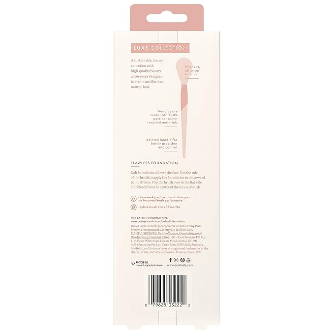 EcoTools Ecofriendly Luxe Flawless Foundation Makeup Brush for Liquid & Cream Foundation, Dense, Synthetic Bristles, Eco-Friendly Premium Quality Makeup Brush, Vegan & Cruelty-Free, 1 Count