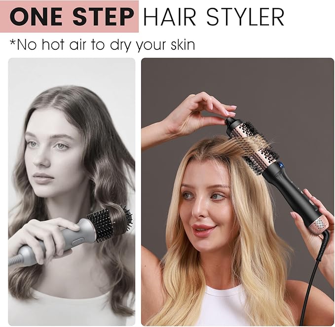 Thermal Brush for Less Damage, 1.5 Inch Heated Round Brush for Blowout Look, Heated Curling Styler with 800M Negative Ions & Ceramic for Volumizing, Easy to Use, Dual Voltage (Elegant Black)