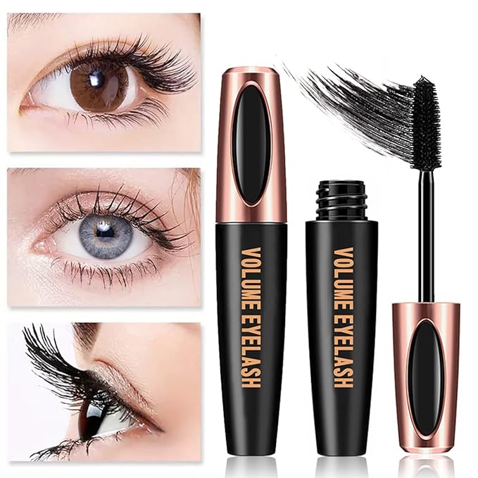 4D Silk Fiber Lash Mascara, Black Mascara Lengthens And Volumizes, Long-Lasting Waterproof Smudge-Proof, Non-Flaking Natural No Clumping Thickens, Hypoallergenic Formula (3 Packs)