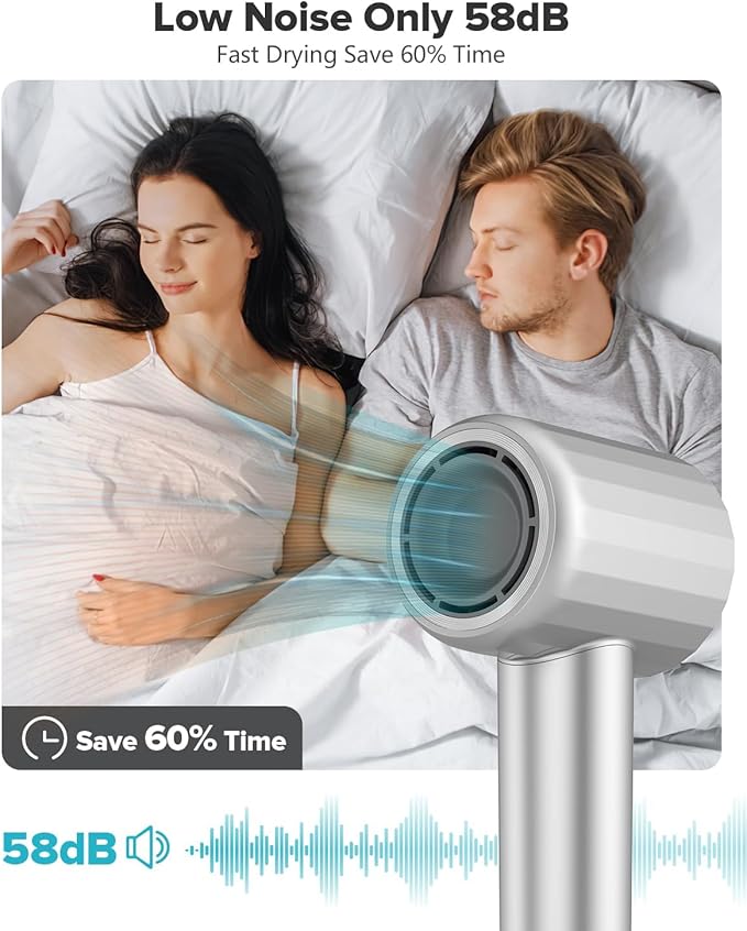 Fentgo Hair Dryer with Diffuser - High-Speed Ionic Low Noise Blow Dryer for Fast Drying, 2 Speeds & 4 Temps Thermo-Control, Lightweight & Quiet Hairdryer for Home & Travel