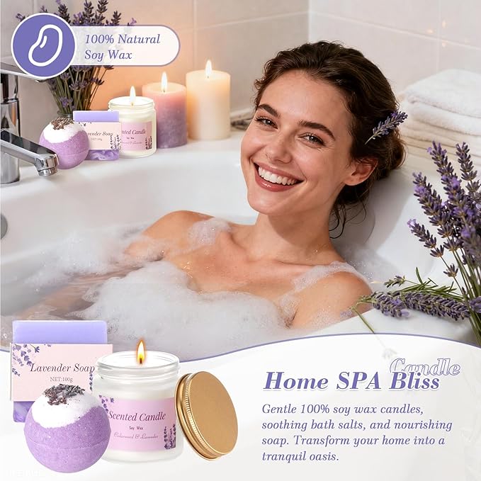 Valentines Day Gifts for Her Birthday Gifts for Women ,Self Care Get Well Soon Gifts Baskets Lavender Spa Kit Bath Set Gifts for Mom Girlfriend Wife Daughter Sister Best friend w/ Blanket