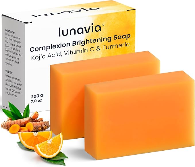 Kojic Acid Complexion Brightening Soap Bar with Vitamin C, Turmeric, Retinol, Collagen & Hyaluronic Acid – Brightening Face & Body Soap – Supports Brighter Skin, Even Skin Tone – 2 Pack