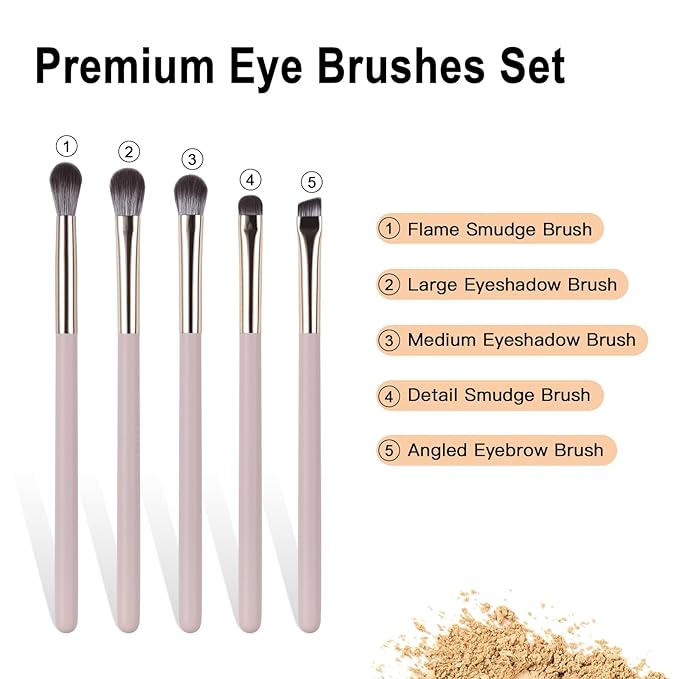 Eye Makeup Brush Set, 5Pcs Professional Blending Eyeshadow Makeup Brushes with Synthetic & Wood Handle Angled Eyebrow Brush Cruelty-Free & Vegan for Liquid, Cream, Powder Concealer Brows Eye shadows