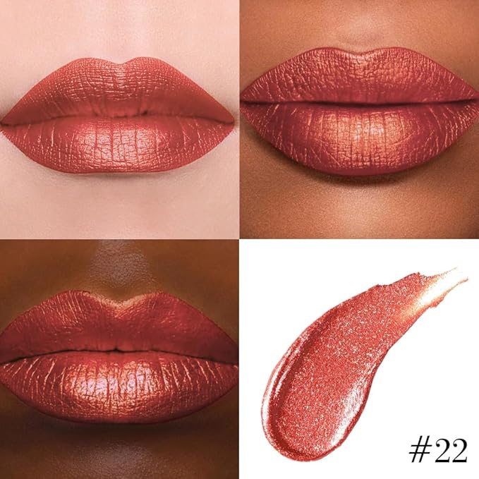 evpct Orange Metallic Shimmer Lip Liner and Lipstick Combo Lip Gloss Stain Set Makeup for Women Long Lasting Waterproof 24, Orange Frosted Metallic Shimmer Glitter Glossy Iridescent Liquid Lipstick 22