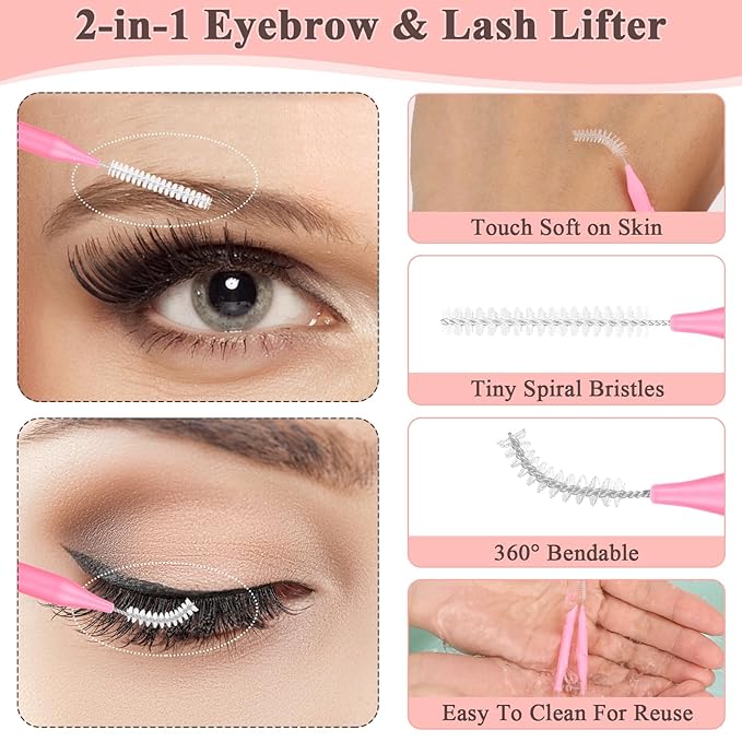 120 Pcs Micro EyeBrow Lash Brush with Cap - Professional Beauty Mini Spoolies for Makeup, Thuya Brow Lamination and Travel - Perfect for Makeup Artists, Beauty Lovers, and Gifting (Pink)