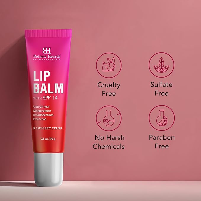 Botanic Hearth Raspberry Lip Balm With Spf For Dry, Chapped Lips With Jojoba Oil, Vitamin E & Allantoin | Lip Care Balm With Sun Protection | Soothing With A Transparent Shine | 0.3 Oz
