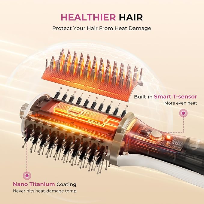 Upgraded 2-in-1 Blow Dryer Brush with Heated Comb - Volumizer Hair Dryer Brush for Hair Drying & Styling, Salon Blowouts, Frizz-Free Shiny Hair, Reduced Heat Damage, Suitable for All Hair Types
