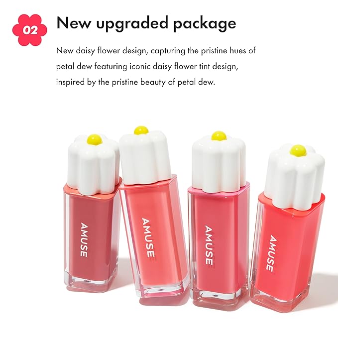 Amuse SEOUL Daisy Flower Dew Tint 08 AMETHYST | 35% High-moisture Water Tint, Long-lasting, Vitamin E Acetate, Moisturizing, No Peel Off, Lip Treatment, Non Sticky, Korean Lip Tint for Dry Lips