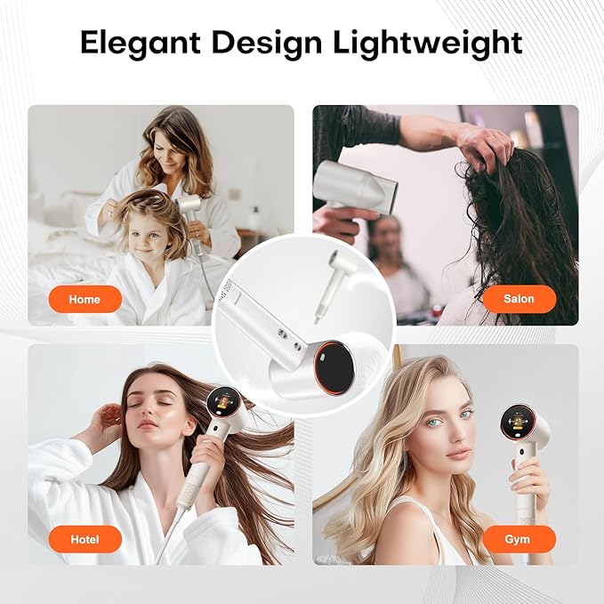 Intelligent Hair Dryer with 1 Billion Plasma | High-Speed Professional Blow dryers Smart LCD Display & Grip Sensor Function | 5 Blowing Mode for Adults and Children Removing Frizz Hair Health
