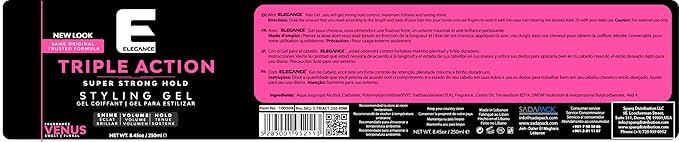 E Elegance Venus Fragrance Triple Action Hair Gel for Men And Women - Super Strong Hold, Extreme Volume, And Long Lasting Shine - Flake Free And Refreshing Fragrance - All Hair Types, 8.45 oz