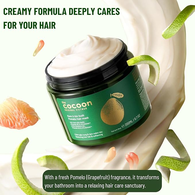 Cocoon Pomelo Essential Oil Hair Growth Mask with Xylishine & Amino Acid, Organic Mask No Sulfate, Vegan Treatment to Soften, Reduce Loss & Volumize Hair Growth | for Thinning, Damaged & Breakage Hair