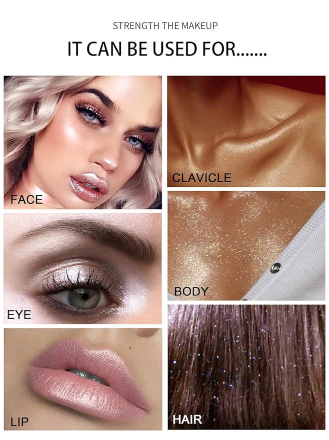 3 Color Glitter Powder Highlighter Makeup, Body Brightens the Natural Three-dimensional Face Blusher Patting Powder Highlighter. (01 &04 & 05)