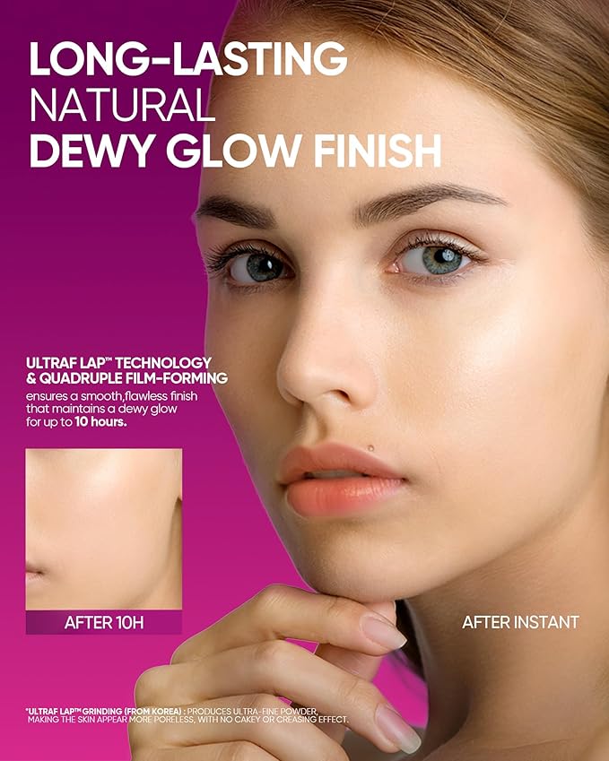 Pink Glow Cushion Foundation #00 Porcelain| Medium Coverage, Natural Dewy Glow Finish, Moisturizing for Dry Skin, Lightweight, Long-Lasting & Oxidation-Resistant