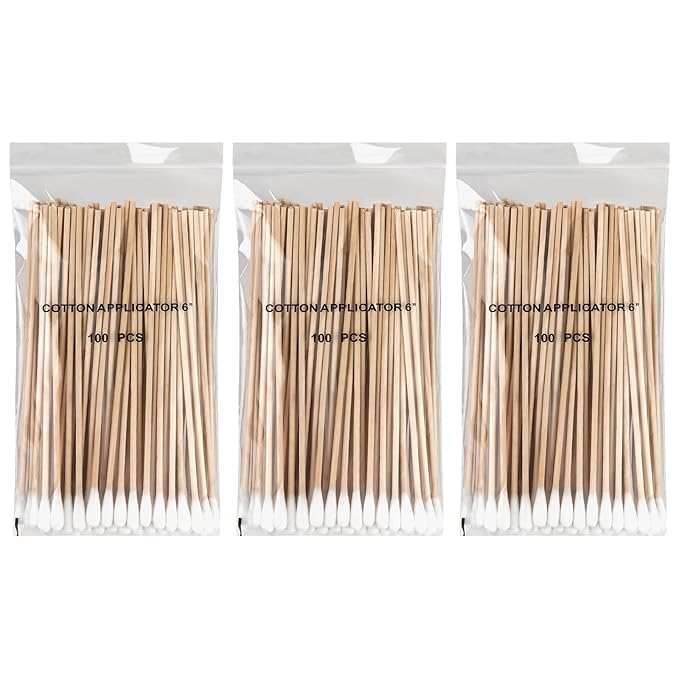 Vaincre 300PCS Long Cotton Swabs - 6" Cleaning Cotton Swab Buds with Wooden Sticks, Precise Microblading Eyeshadow Tip Applicators, Microswabs Wood Sticks for Makeup Nail Art Tattoo Permanent Supplies