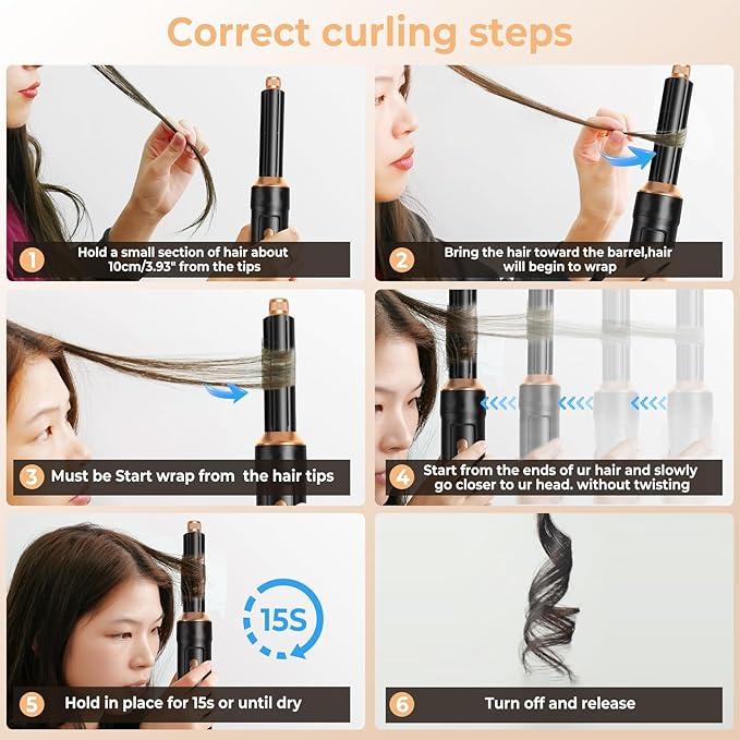 6 in 1 Hair Dryer Brush, Detachable Air Hair Styler Curling, Drying,Volumizing, Straightening, Negative Ionic Hair Dryer with Diffuser, Hair Styling Tools