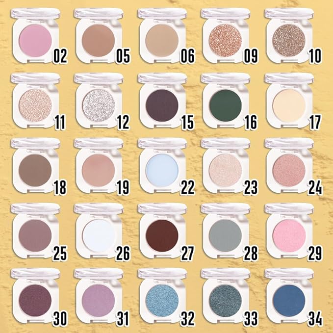 Nude Glitter Single Eyeshadow, Lightweight Blendable Mini Eye Shadow for Older Women, Monochrome Eyeshadow Palette Makeup Pigmented Waterproof, Vegan & Cruelty-Free, 10