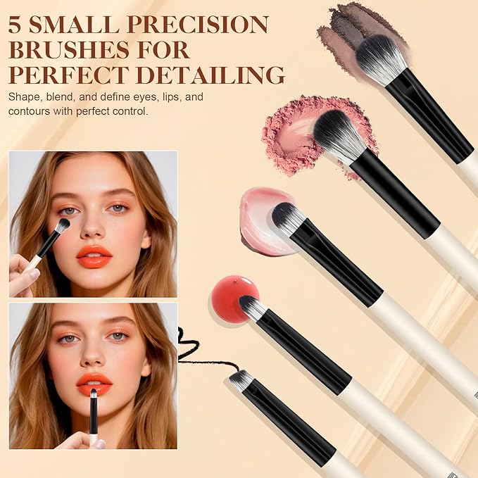 HEYMKGO Makeup Brushes, 16Pcs Brush Kit Premium Synthetic Foundation Powder Contour Concealer Blush Highlighter Brush Set with 2Pcs Makeup Sponge and 4Pcs Hair Clips for Women