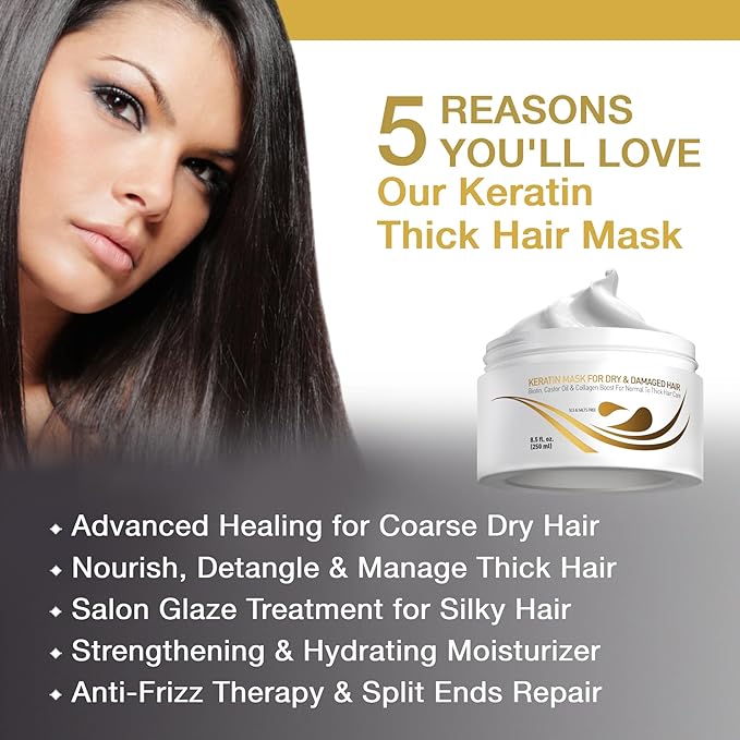 Vitamins Keratin Thick Hair Mask, Serum and Shampoo Kit - Deep Conditioner for Dry Damaged Thick Coarse Hair, Anti Frizz Gloss Boost Serum and Protein Shampoo Set - Pro Enhancing At-Home Hair Therapy