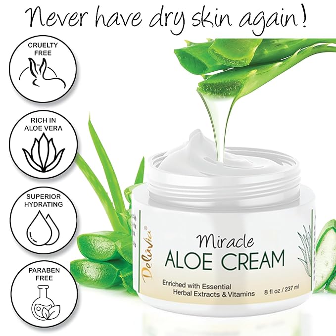 Deluvia Miracle Aloe Cream | Face & Body Moisturizer with Vitamin E & Organic Aloe Vera | Hydrating, Soothing for Dry Skin, Anti-Wrinkle, Acne Scars, Rosacea, Psoriasis, Eczema - 2 Pack