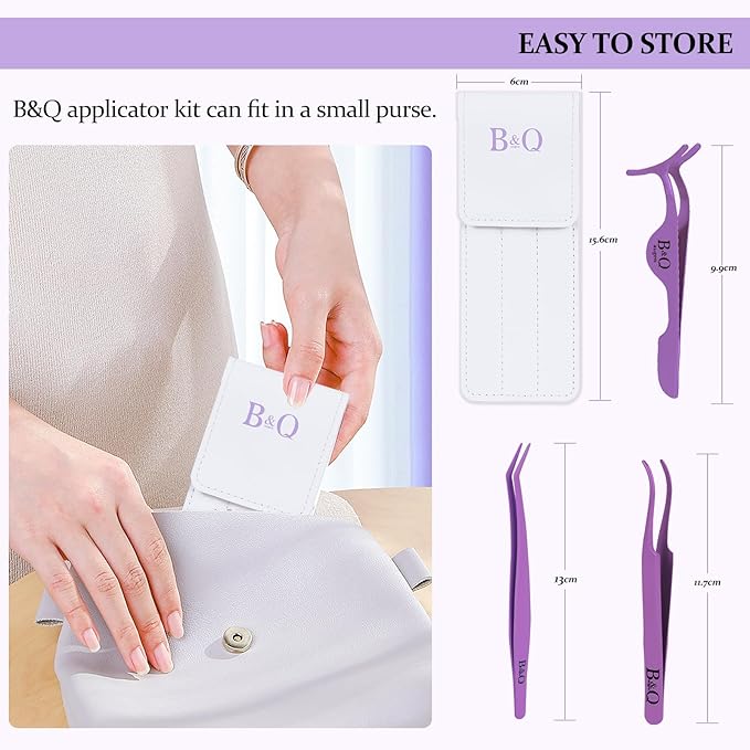 Eyelash Applicator Tool 3 PCS Lash Applicator Tool Kit Lash Tweezers for Eyelash Extensions Application Tool and Removal （Purple,3 PCS）