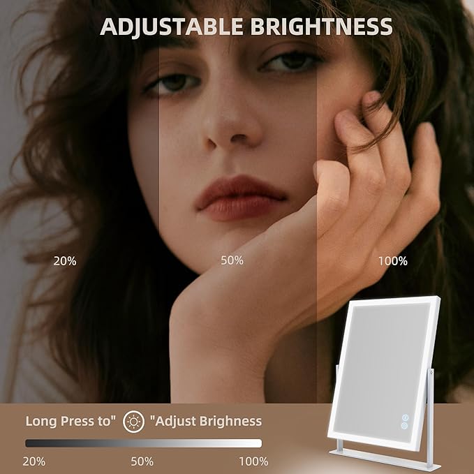 Hansong Vanity Mirror with Lights 11.8"x 16" Hollywood Makeup Mirror with Bluetooth Speaker 3 Colors Dimmable and 360° Rotation 10X Magnification Light Up Mirror for Desk