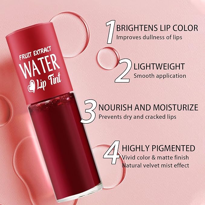 7 Colors Lip Tint Stain Set, Plumping Mini Liquid Lipstick, Korean Lip Gloss Moisturizing Natural, Multi-Use Lip and Cheek Tint, Long lasting Non-Stick Cup Waterproof，High Pigment, Vivid Color (SET A)