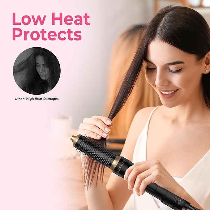 6 in 1 Blow Dryer Brush, Hair Dryer Brush Fast Drying 3 Heat Settings, Hot air Styler Auto Curling Straightening Voluming Smoothing for Women Salon & Travel Use (ALCI Plug)
