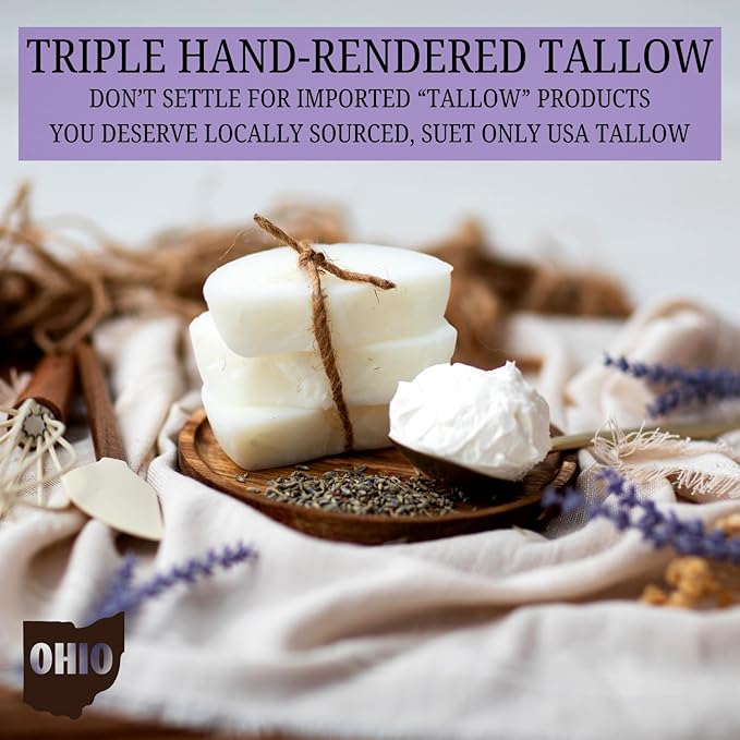 100% Grass-Fed Lavender infused Whipped Tallow Balm-Organic Raw Manuka Honey & Organic Jojoba Oil, Face and Body Moisturizer for Dry, Sensitive Skin, Eczema (Lavender Honey)