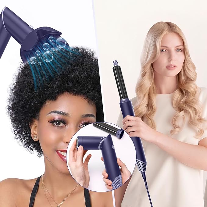 6 in 1 Hair Dryer Brush, Foldable Blow Dryer Brush with Wrap Curler, Detachable Air Hair Styler Curling, Drying,Volumizing, Straightening, Negative Ionic Hair Dryer with Diffuser, Hair Styling Tools