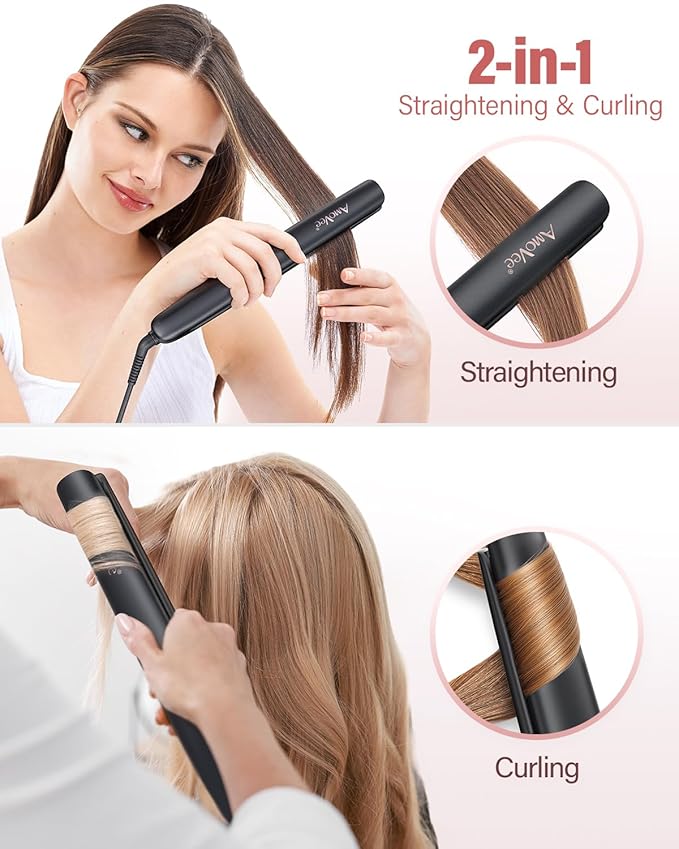 2 in1 Hair Straightener and Curler,15s Fast Heating Ceramic Flat Iron,Dual Voltage Hair Iron for Silky Smooth Hair,Suitable for All Hair Types