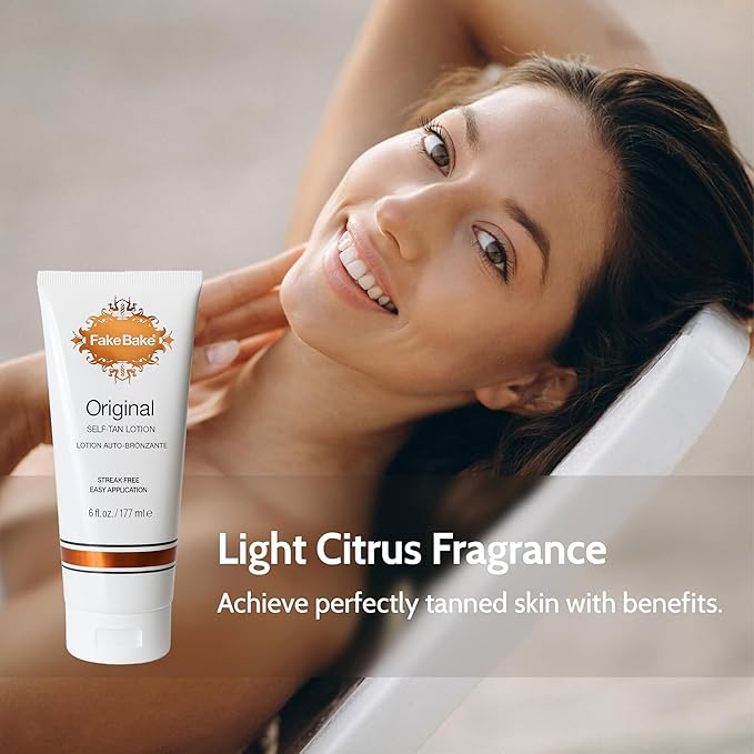 Fake Bake Original Self-Tanning Lotion – Lasting, Natural-Looking Sunless Tanner for All Skin Tones – Streak-Free, Buildable Color for Women & Men – 6 oz