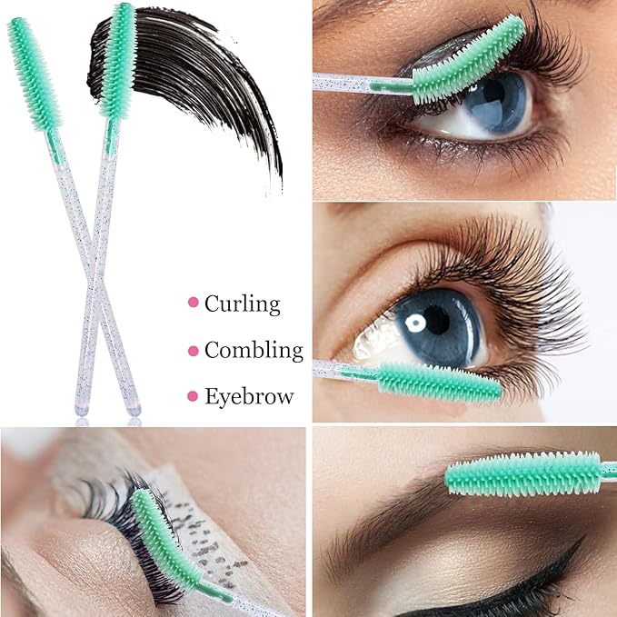 BIHRTC 100PCS Eyebrows Eye Lash Brushes Mascara Wands Disposable Silicone Lip Applicators liner Brushes Makeup Tools Lash Wand for Women Girls Salon Beauty Cosmetic Make Up Tool