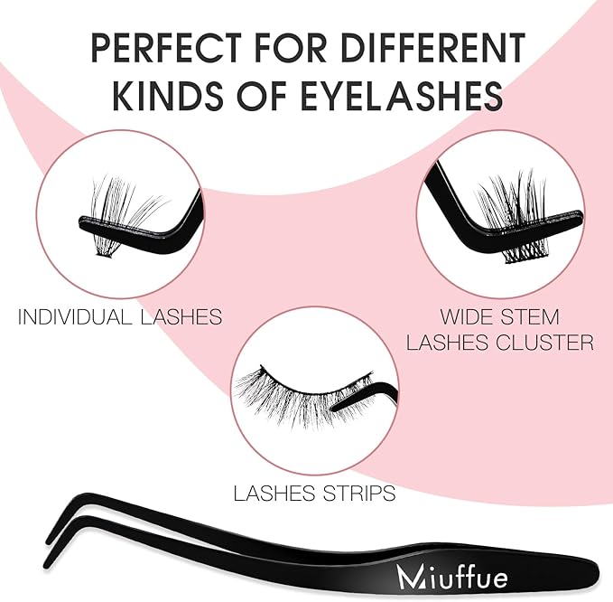 Lash Applicator Tool DIY Eyelash Applicator Stainless Steel Curved Eyelash Tweezers for Cluster Lashes (Black)