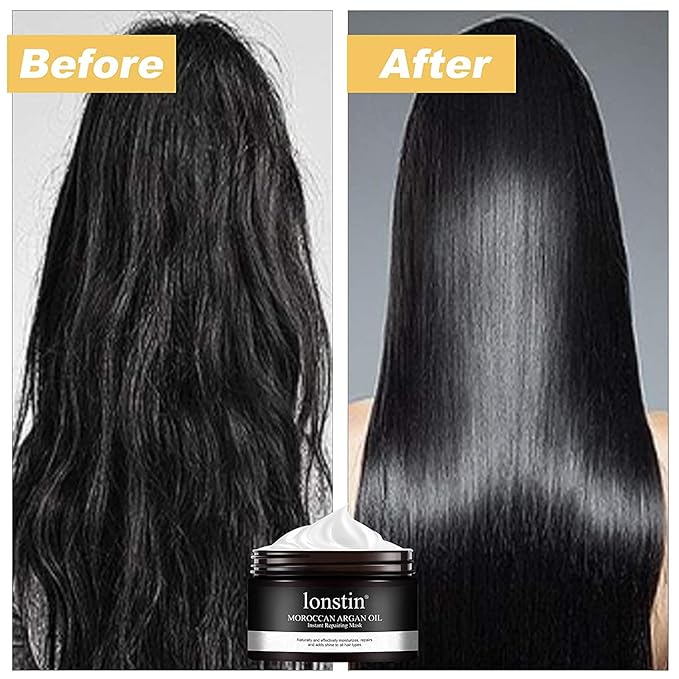lonstin Hair Treatment Mask, Argan Oil Hair Mask Deep Conditioner Keratin Hair Mask Treatment for Dry Damaged Hair, Anti-Frizz & Split Ends, Hydrating Hair Repair Mask for Men Women, 10.14 Fl Oz