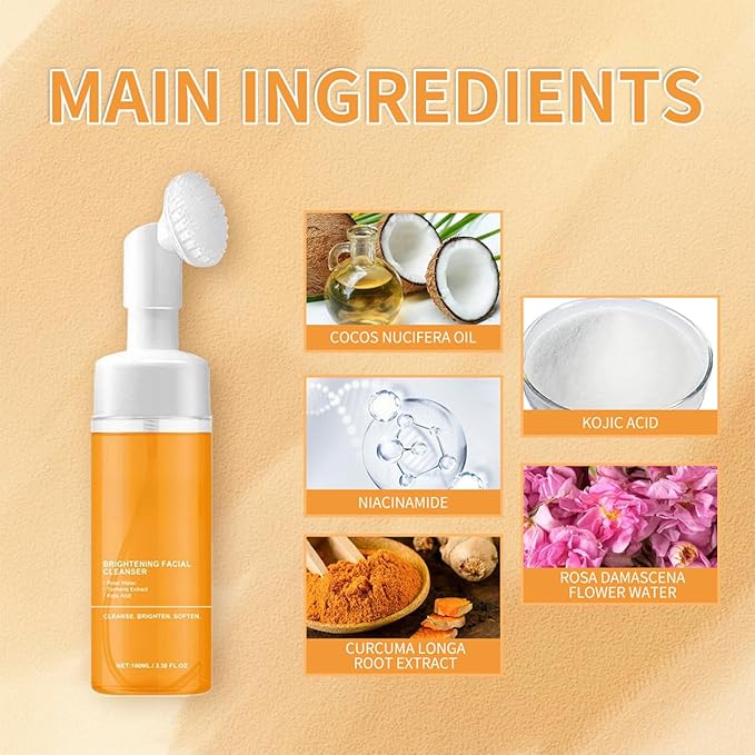 4Pcs Turmeric Wash and Care Set,Tuemeric Facial Cleanser, Turmeric Cleansing Exfoliating Pads,Handmade Soap Bubble Mesh Bags,Turmeric Soap Combo,Skin Care Set for Face & Body,Deep Cleansing