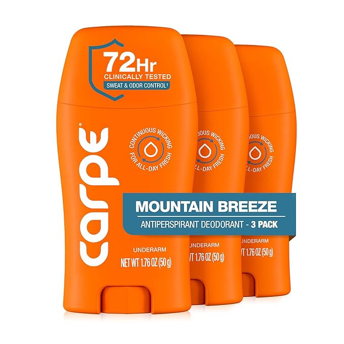 Carpe Underarm Antiperspirant Deodorant for Men and Women - 72 Hour Sweat & Odor Control - Clinical Strength Deodorant for Men - Long Lasting Deodorant Antiperspirant - Mountain Breeze - 3 Pack